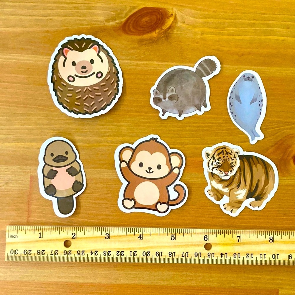 10/$10 or $1 BUNDLE: 6 WATERPROOF Chubby Cute Animal Stickers 🦭 🐅